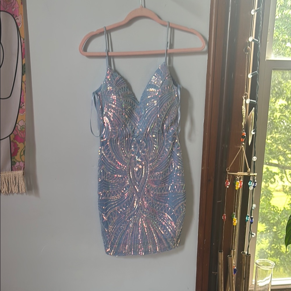 Windsor Silver Blue Sequin Embellished Bodycon Mini Dress